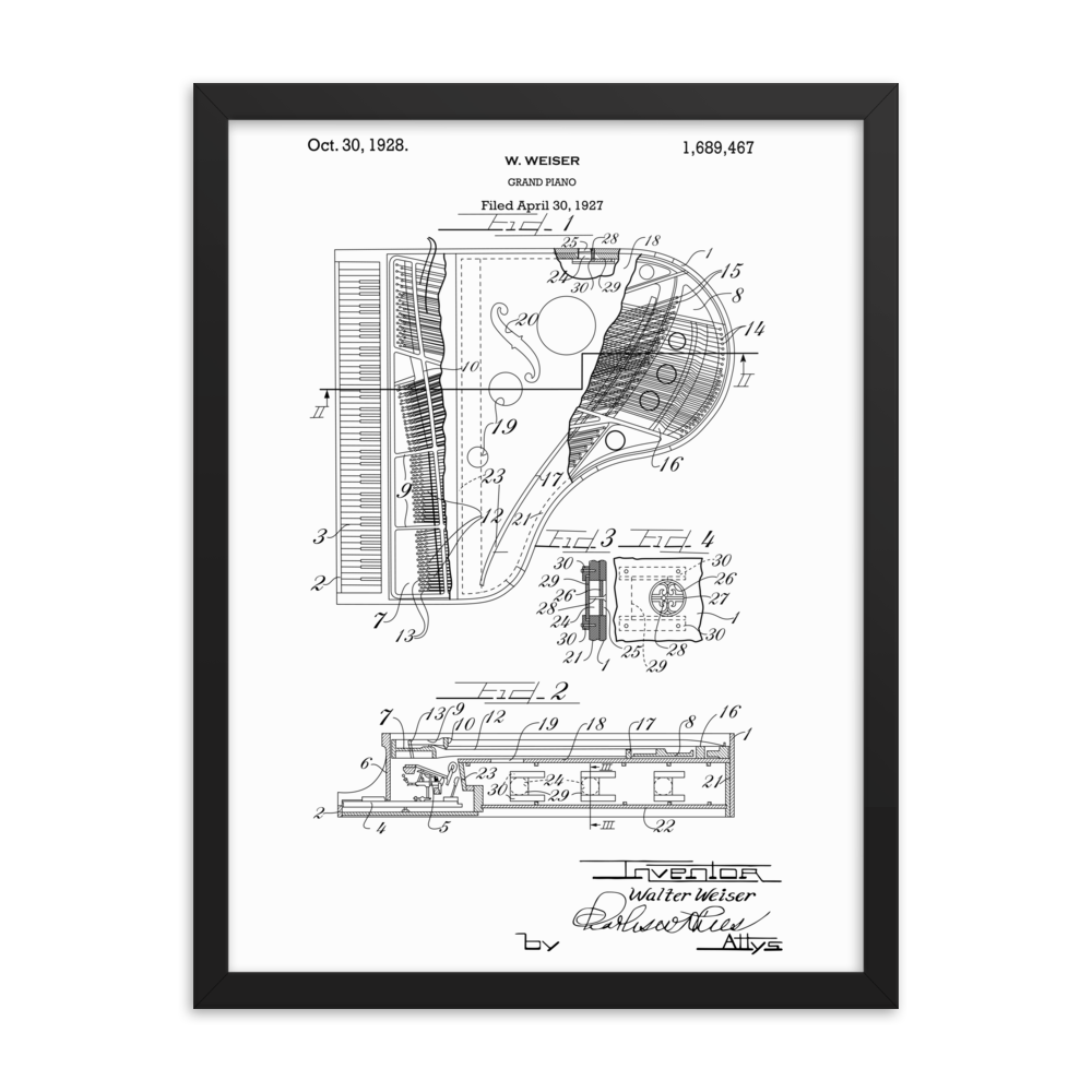 Grand Piano Patent Framed Wall Art